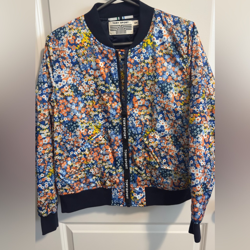 Tory Burch Floral Silk Bomber Jacket size Small NWOT.